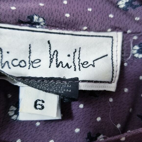 Vintage 70's 80's Dress Nicole Miller Pleated Printed High Neck - Picture 11 of 13